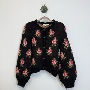 The Great.The Carousel Cardigan Alpaca Black Heirloom Rose Women Size2 Medium